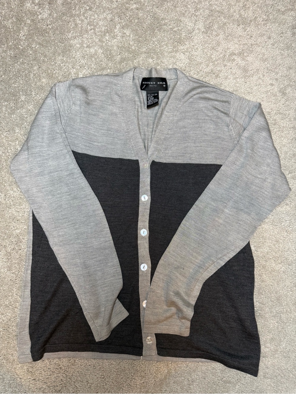 august silk Men’s Two-Tone Light Gray and Charcoal Button Front Cardigan